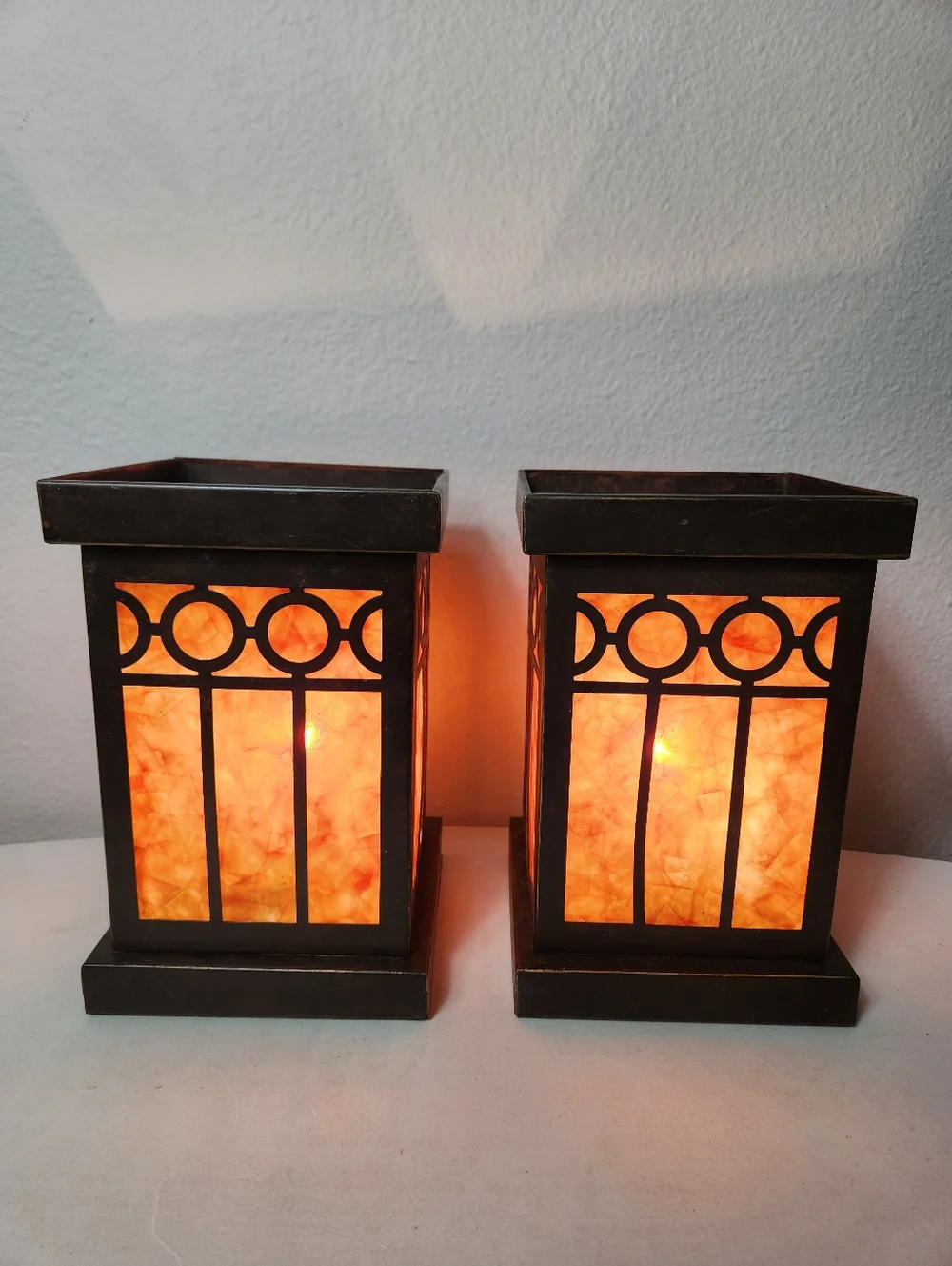 Mica Amber VTG Craftsman Arts & Crafts Touch Control Pair of Accent Lamps